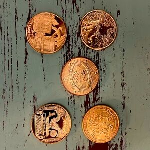 SET OF 5 - 1 OZ .999% COPPER BULLION STAMPED COINS